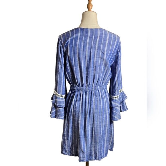 Spiaggia Dolce Blue Striped Boho Dress Or Coverup with Tassels - Picture 4 of 7